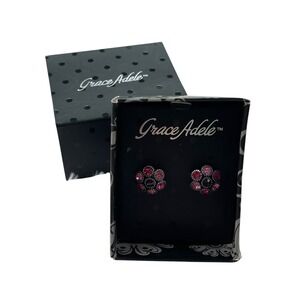 Grace Adele Pink Purple Crystal Flower Stud Earrings Gunmetal Tone Floral Studs